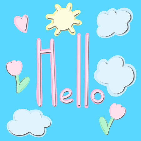 Vector Hello in paper cut style. Summer postcard.のイラスト素材