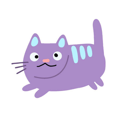 Vector Funny purple cat. Childrens hand drawn illustration.のイラスト素材