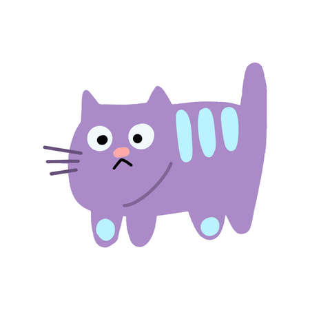 Vector Sad purple cat. Childrens illustration of a pet in cartoon style.のイラスト素材