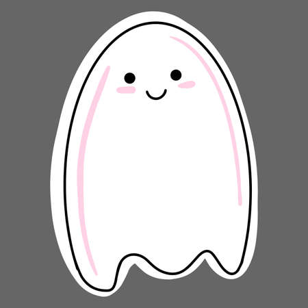 Vector Funny ghost with rosy cheeks. Cute Halloween sticker.のイラスト素材