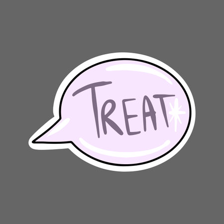 Vector Cute Halloween sticker. Violet glitter inscription traet.のイラスト素材
