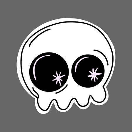 Vector Cute Halloween sticker. Skull with sparkles in empty eye sockets.のイラスト素材