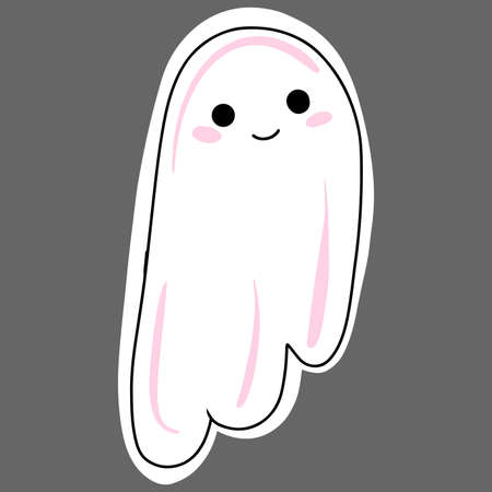 Vector funny white ghost with rosy cheeks and a smile. Cute Halloween sticker.のイラスト素材