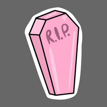 Vector Cute Halloween sticker. Funny pink coffin.のイラスト素材