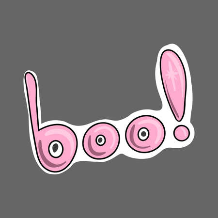 Vector Cute Halloween sticker. Lettering boo pink glitter letters.のイラスト素材