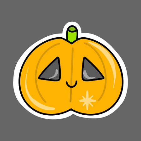 Vector Orange pumpkin with a kind smile. Cute Halloween sticker.のイラスト素材