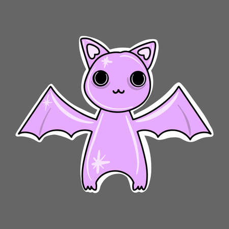 Vector Cute purple monster cat with wings. Halloween sticker.のイラスト素材