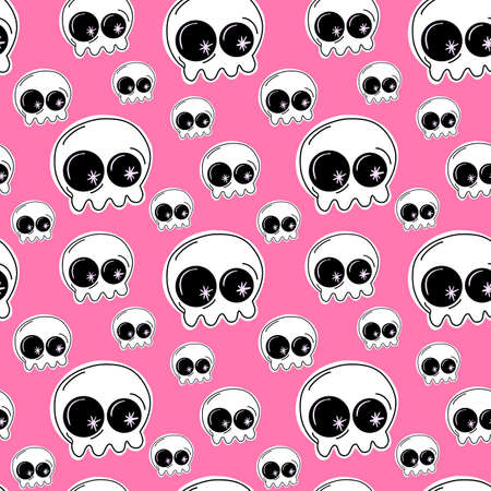 Vector Seamless pattern for Halloween. Cute background with pink skulls.のイラスト素材
