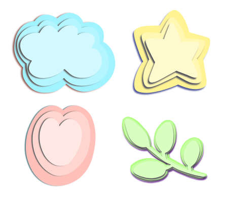 Collection of paper cut items for design. Heart, twig, star, cloud.の写真素材