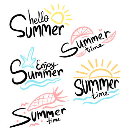 Set of Summer labels, logos, hand drawn tags and elements for summer holiday, travel, beach vacation, sun.の写真素材