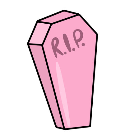 Cute pink coffin vector icon. Creepy halloween sticker in flat style.のイラスト素材