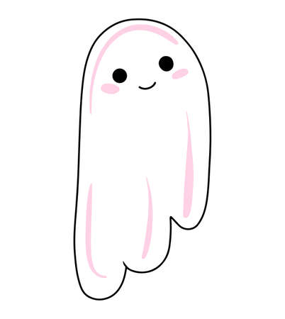 Vector Halloween cute ghost with pink cheeks icon isolated on white background.のイラスト素材