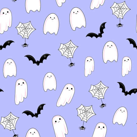 Ghost seamless pattern Halloween vector spooky scarf isolated repeat wallpaper tile background.のイラスト素材