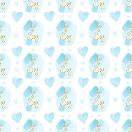 Seamless pattern its a boy painted in blue watercolor.の写真素材