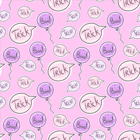 Vector Seamless pattern for Halloween on Pink background with Treats or Trick in balloons.のイラスト素材