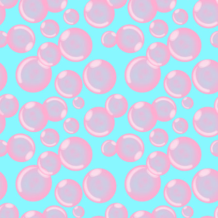 Seamless pattern with gum bubbles. Bright background of bubble gum colors. Pink balloons on a blue background.の写真素材