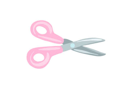 Vector Pink scissors painted in watercolor for study.のイラスト素材
