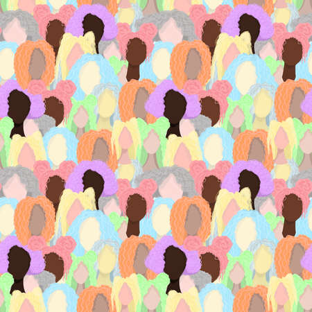 Women of various nationalities seamless pattern. Flat modern trendy style. International womens day, feminism concept.の写真素材