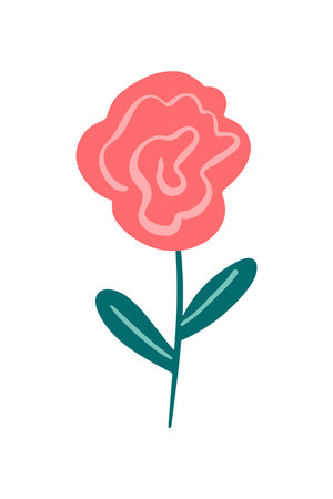 Vector illustration of a red abstract rose flower drawn in a flat style.のイラスト素材