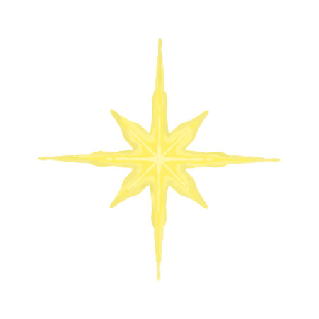 Vector Yellow Christmas star painted in watercolor. Christmas tree top.のイラスト素材