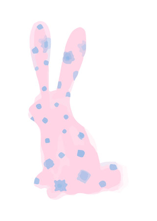 Vector Rabbit painted in watercolor. Christmas illustration painted in pink watercolor.のイラスト素材