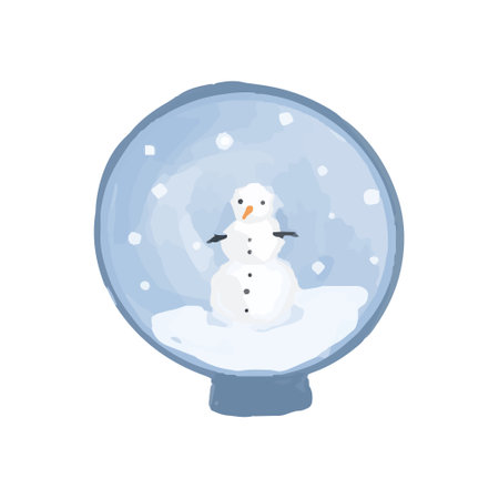 Vector Snowman in Snow Globe hand drawn in watercolor. Winter blue illustration for christmas.のイラスト素材