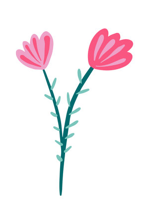 Vector illustration of field pink bluebells flower drawn in flat style.のイラスト素材