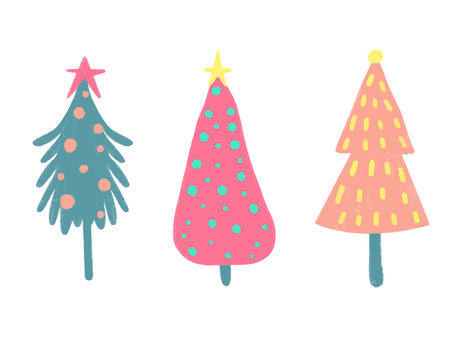 Vector Set of Christmas trees cute watercolor hand-painted for creating card.のイラスト素材