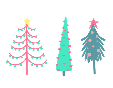 Watercolor vector illustration of Christmas trees. Merry Christmas and Happy New Year greeting card.のイラスト素材