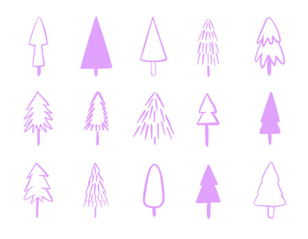 Vector violet set of christmas tree icons.のイラスト素材