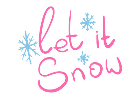 Christmas letering Let it snow. Flat pink vector illustration isolate on a white background.のイラスト素材