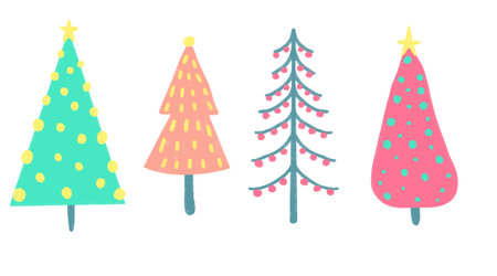 Watercolor vector illustration of Christmas trees. Merry Christmas and Happy New Year greeting card.のイラスト素材
