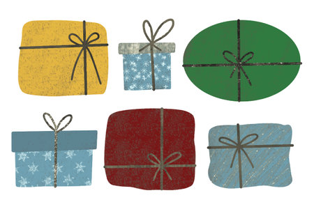 Vector Watercolor Christmas painting of gift with a bow.のイラスト素材
