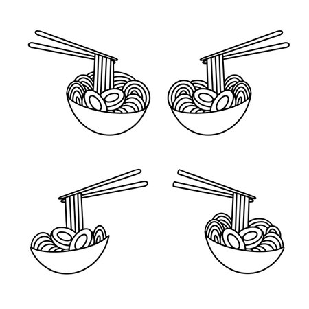 Vector Set of icon Ramen in doodle style.のイラスト素材