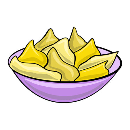 Vector Mexican traditional dish Nachos drawn in flat cartoon style.のイラスト素材