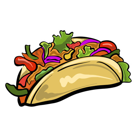 Vector Tacos with meat and vegetable. Traditional mexican fast-foodのイラスト素材
