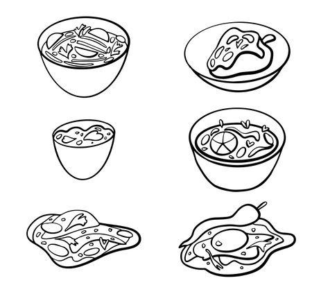Vector Mexico food lineart. Mexico items color linear icons set. Mexican culture concept. Muerto, sombrero, lucha libre symbols pack.のイラスト素材