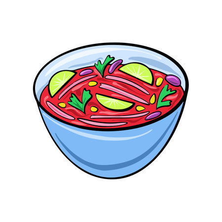 Vector Mexican traditional dish Soup Posoles drawn in flat cartoon style.のイラスト素材