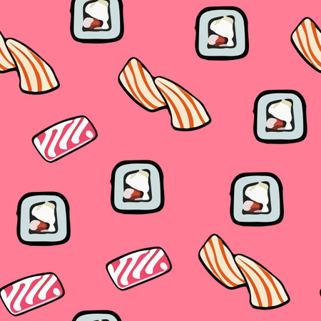 Vector seamless sushi pattern on pink.のイラスト素材