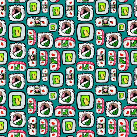 Vector Japanese Sushi Seamless Patternのイラスト素材