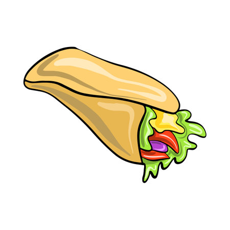 Vector Mexican traditional food burrito drawn in flat cartoon style.のイラスト素材