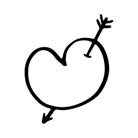 Heart vector icon drawn in one line pierced by an arrow.のイラスト素材