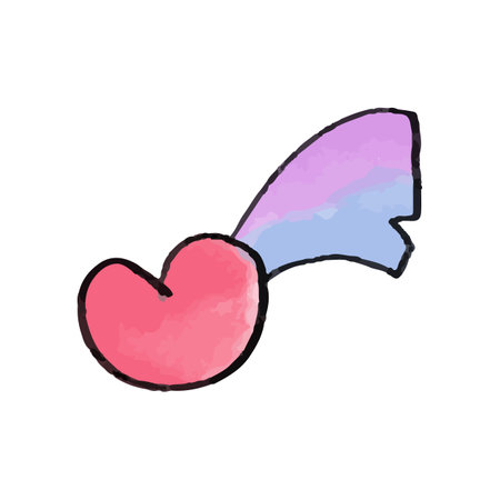 Vector Cute watercolor hand drawn pink heart with rainbow star tail.のイラスト素材
