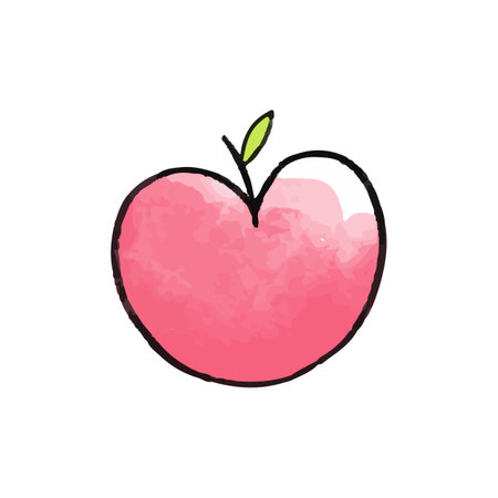 Vector Cute pink heart hand drawn in watercolor in the shape of an apple.のイラスト素材