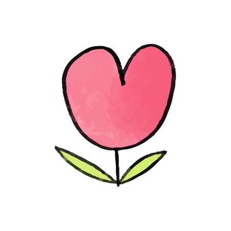 Vector Cute pink hand drawn watercolor heart in the shape of a tulip.のイラスト素材