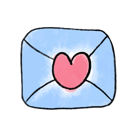 Vector Cute envelope with heart hand drawn in watercolor.のイラスト素材