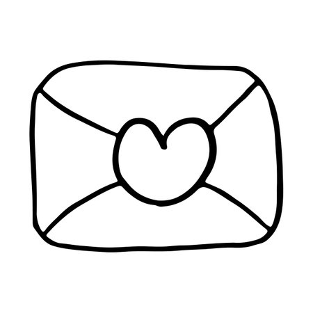 Vector icon of envelope with a heart drawn in one line. Illustration for valentines day.のイラスト素材
