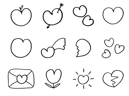Vector Set of hand drawn heart. Line Icons for Valentines Day.のイラスト素材