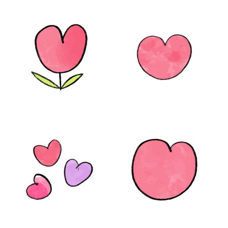 Vector Set of Pink Watercolor Hearts.のイラスト素材