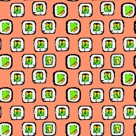 Cute seamless pattern with sushi and salmon in cartoon style.のイラスト素材